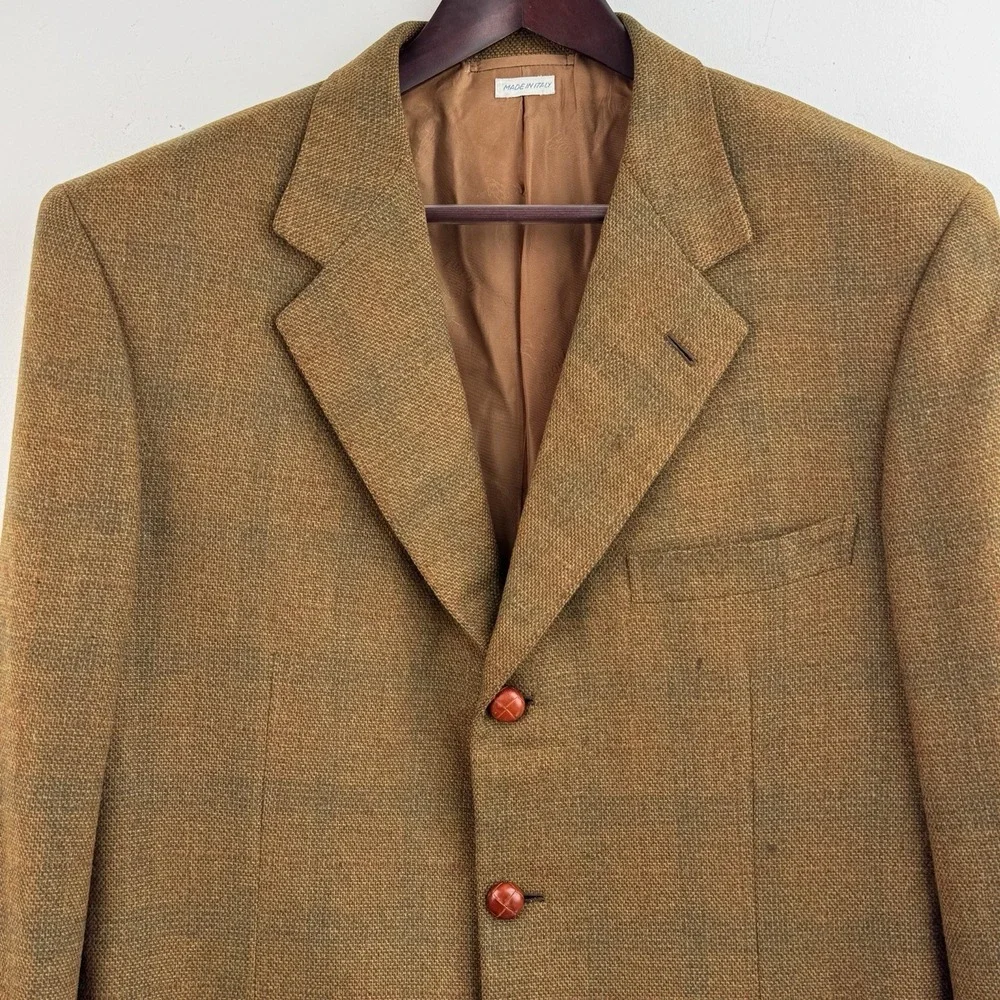 Brioni Sport Coat Blazer Men's 44R Brown Olive Donegal Tweed Escorial Wool Italy